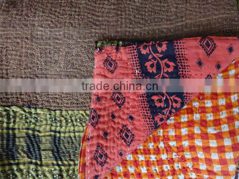 Reversible Kantha Quilt, Antique Heavy Kantha Bed Spread, Bed Throw