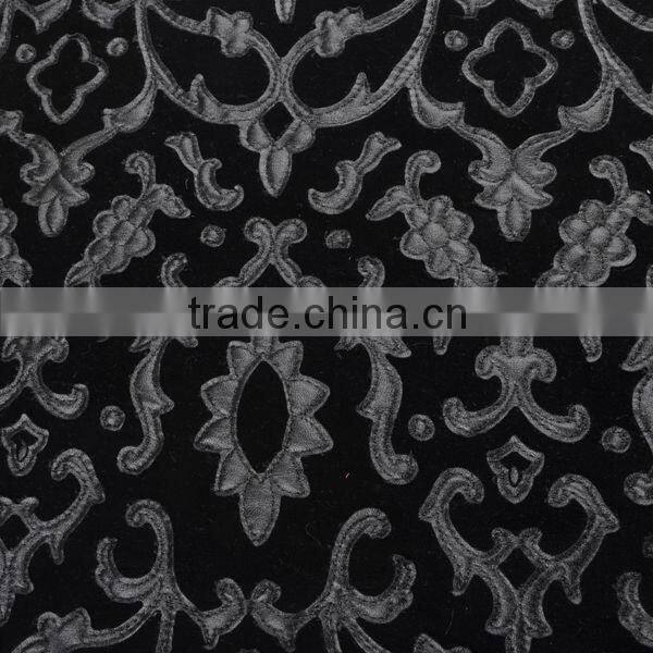 Lint bottom retro flower PU leather laser embroidery design lace fabric for dinner dress