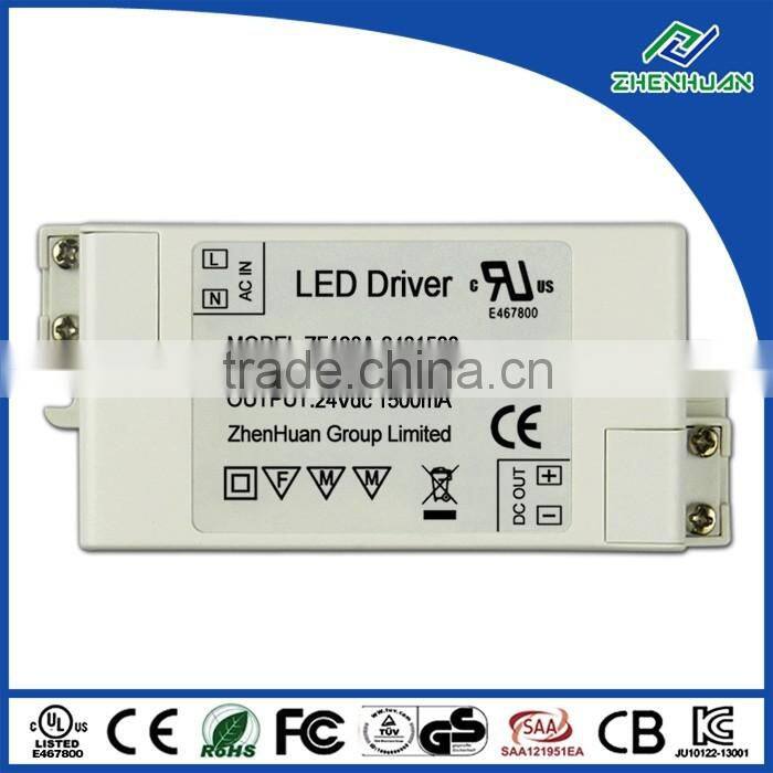 36W AC/DC power supply CE 24V 1500mA led driver plastic case