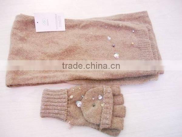 fashion Angora wool gloves scarf set