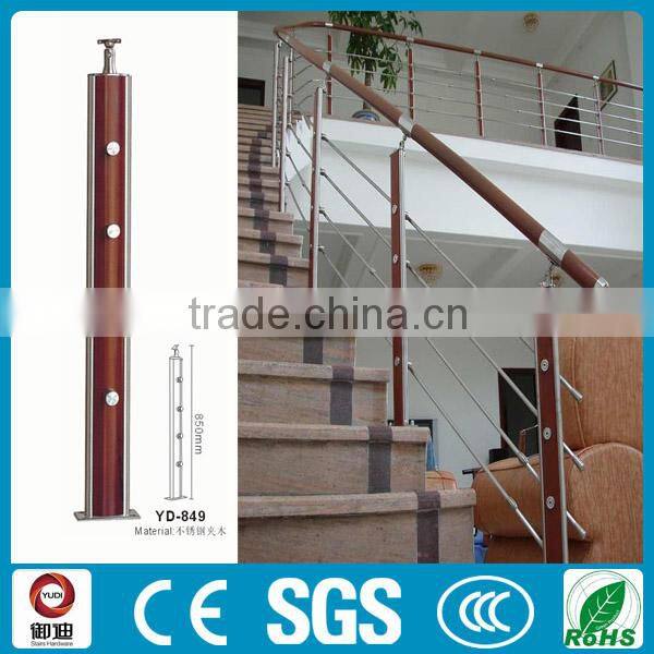 interior stair stainless steel railing with wooden post