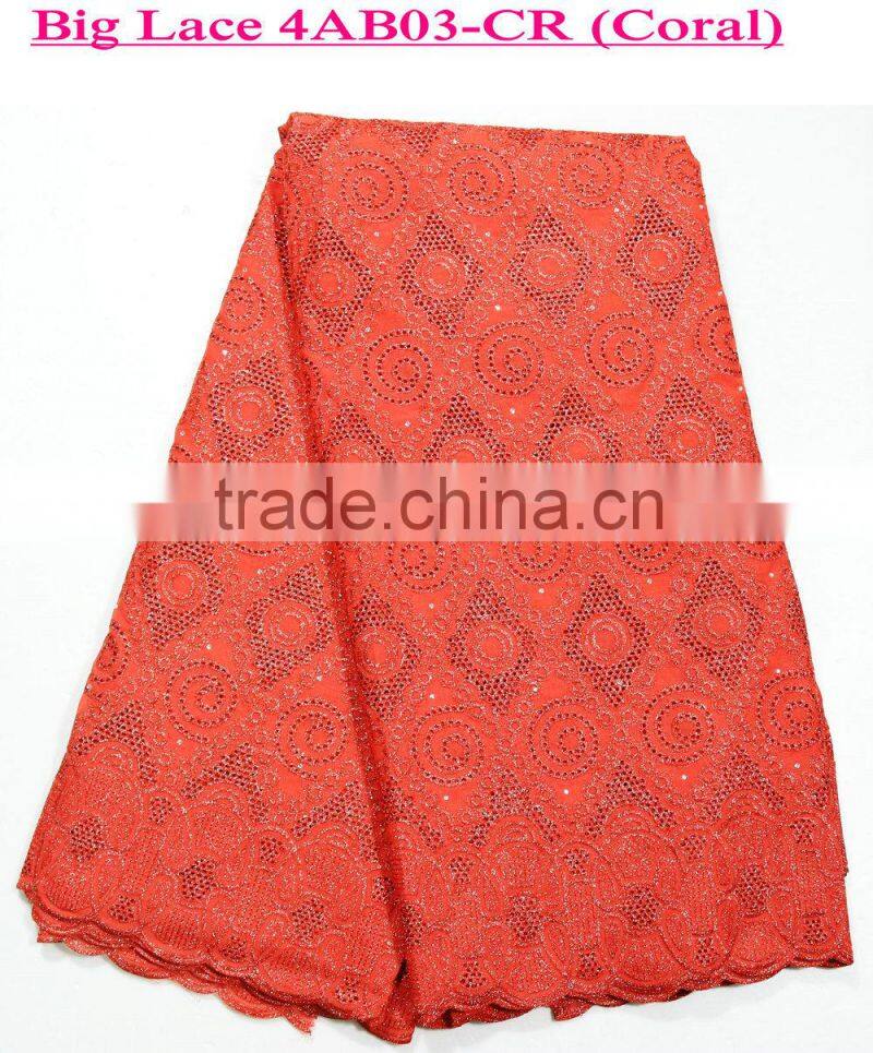 Plain African Lace Embroidery Fabric cotton /polyester guipure lace fabric for wedding dress