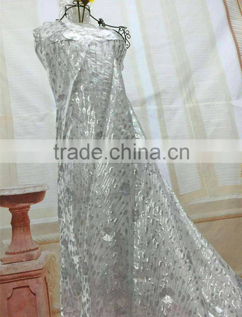 First grade noble style white Korea silk lace fabrics for lady dress