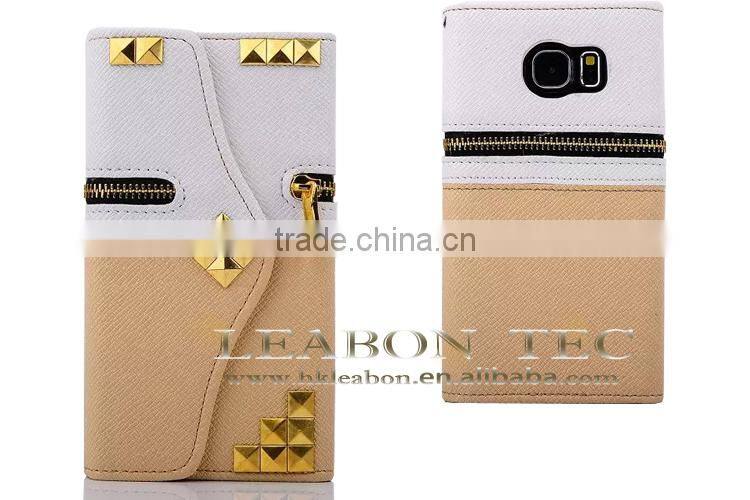 Leather Wallet Book Case Cover for Samsung Galaxy S6 Edge with zipper