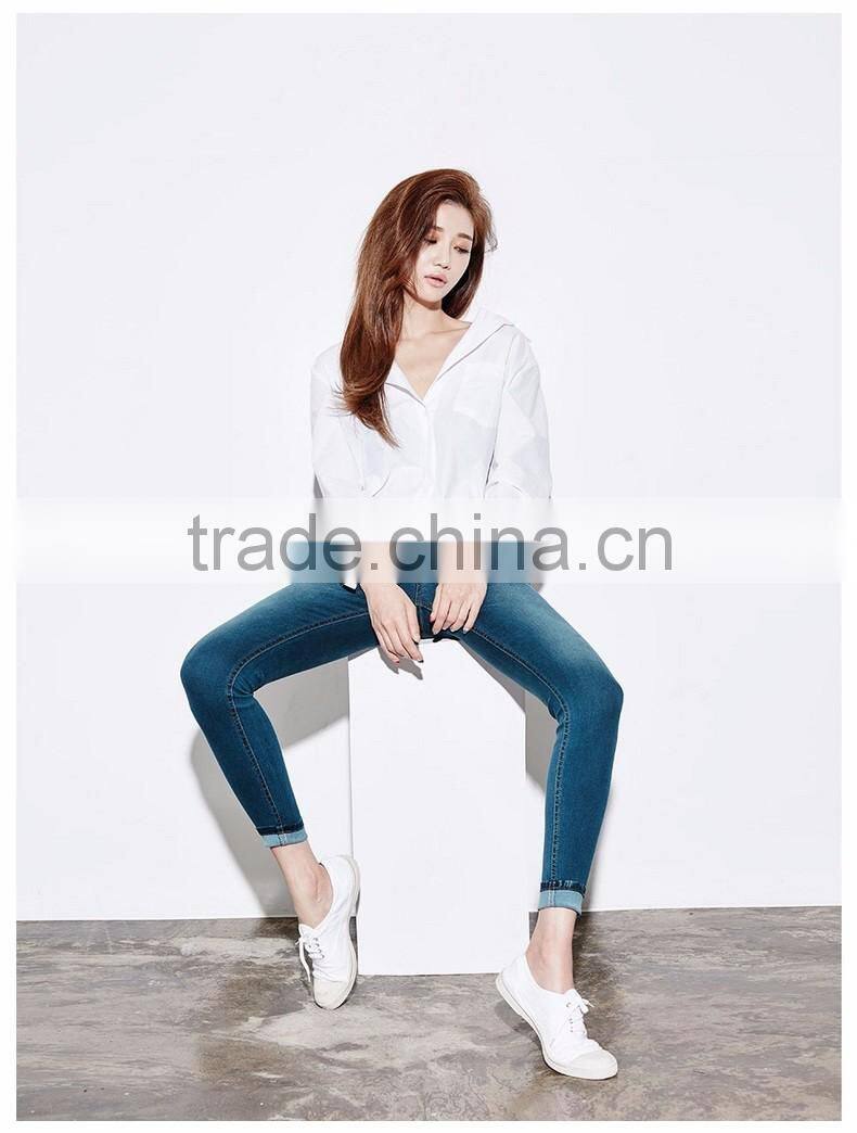 Women's Basic Design Cotton Long Sleeve Boy-Friend Style Shirt Blouse Solid White