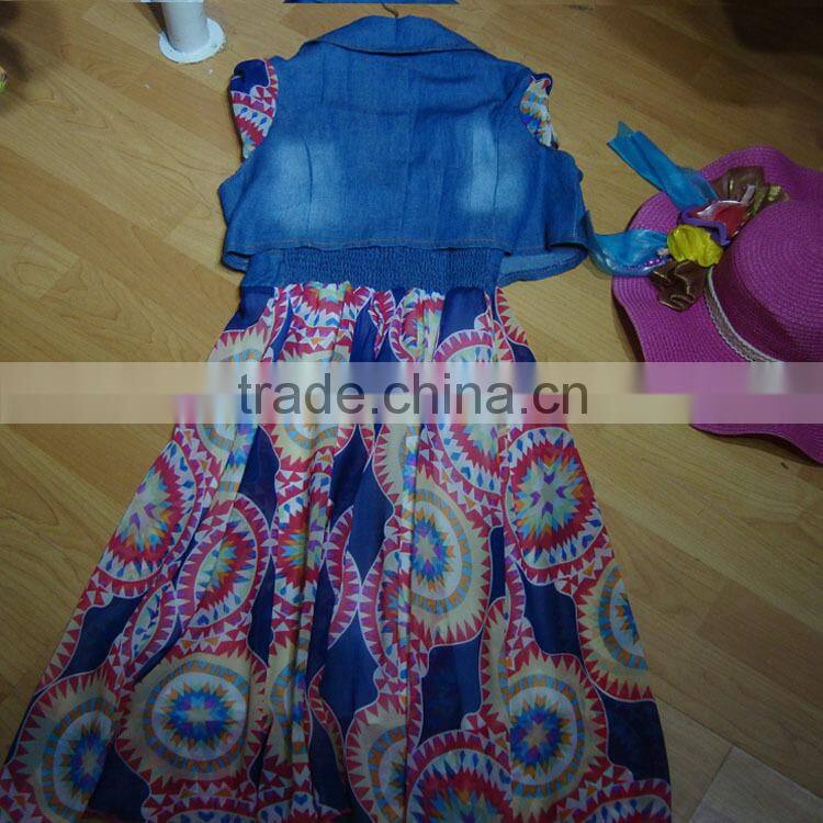 new design chiffon dress 2015 for kids and with low price in stock clothing and girls chiffon skirts with denim