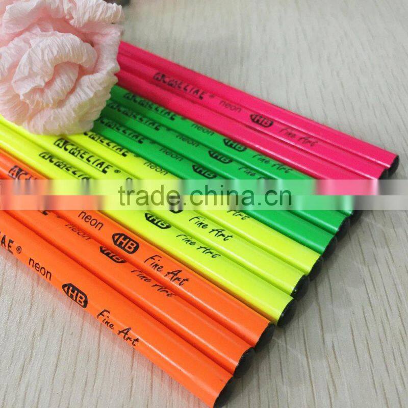 7" standard size round shape soft wood neon color body pencil with dipped top