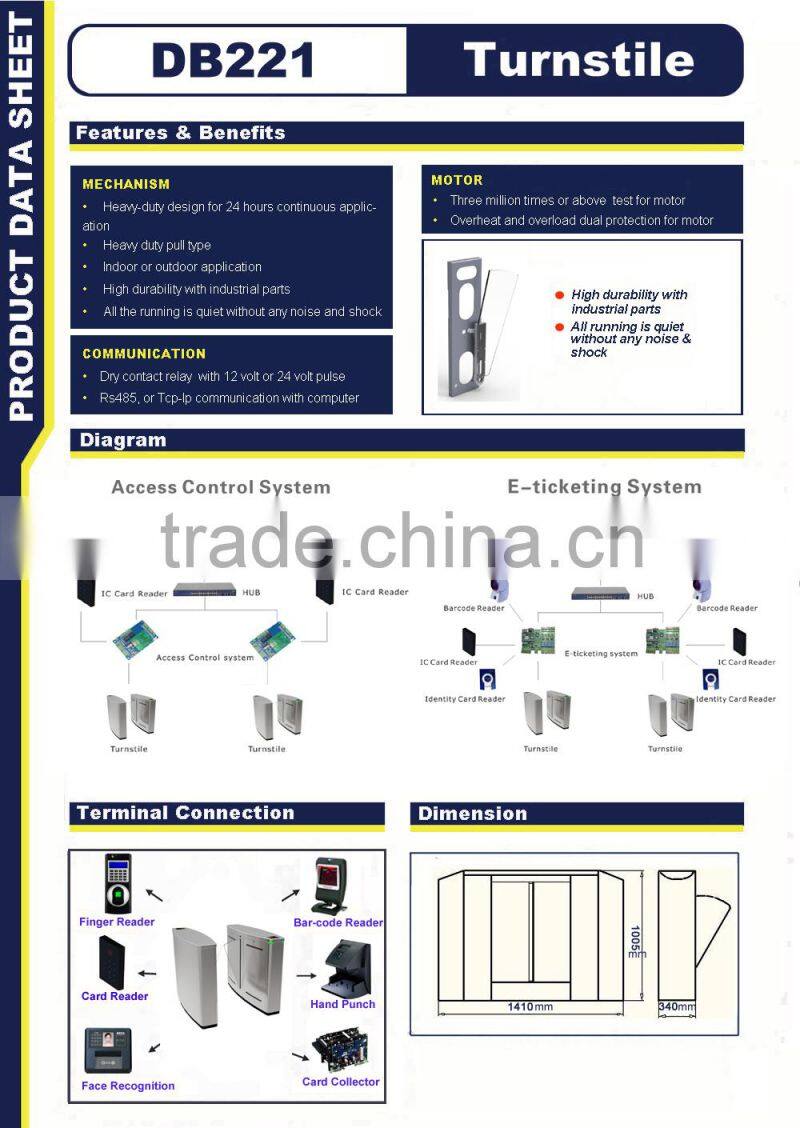 Entrance Control System RFID Card Reader Flap Automatic turnstile gate