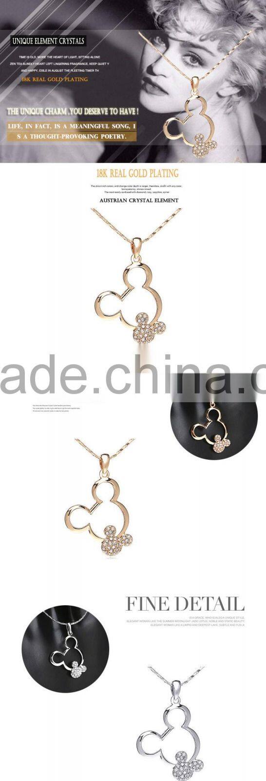 Cartoon Animal Designs Pendant 18k White/Yellow Gold Plated Austrian Crystal Rhinestone Alloy Chain Statement Necklace