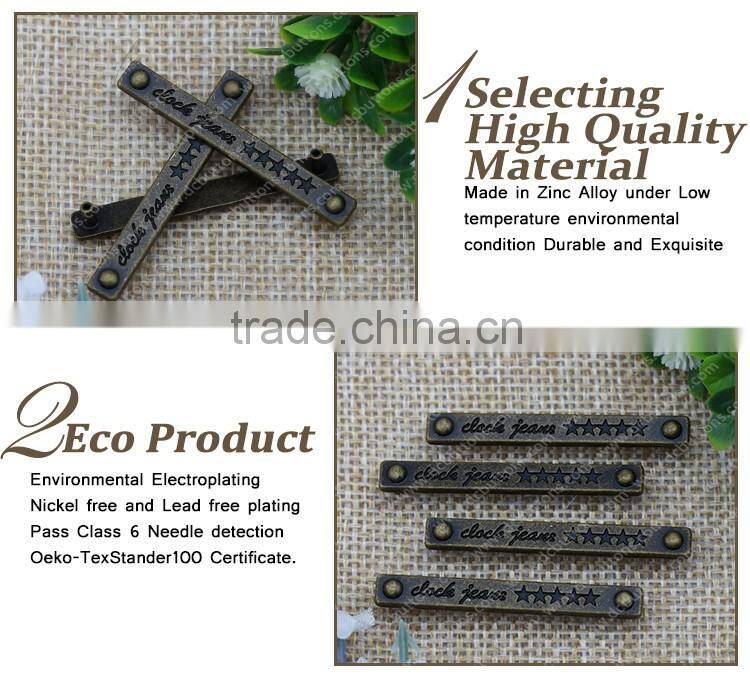 Decorative small metal logo plate for fashion metal plate for garment tags jeans