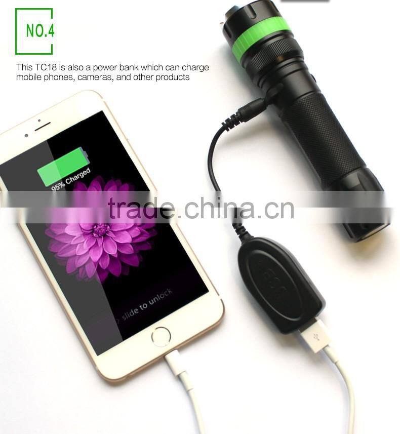 Powerful multi-function rechargeable led flashlight TC18 350 lumen led flashlight