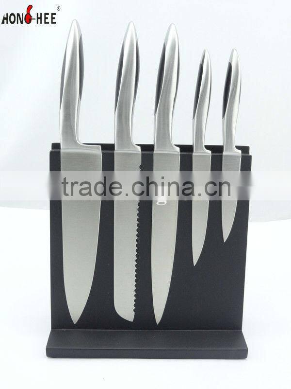 6 pcs Kitchen Knife Set with Magnetic Board Black