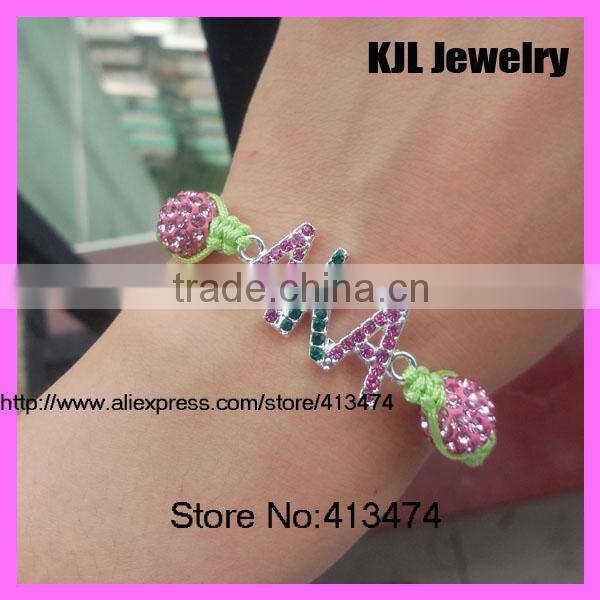 GZKJL-BL0396 crystal rhinestone pave aka charm, pink shamballa macrame braiding aka bracelet