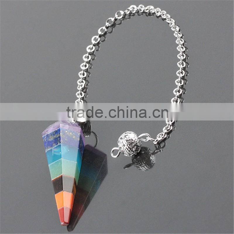 Gemstone Natural Crystal Quartz Point Pendulum Pendants Crystal Point Pendant with Silver Colored Chains