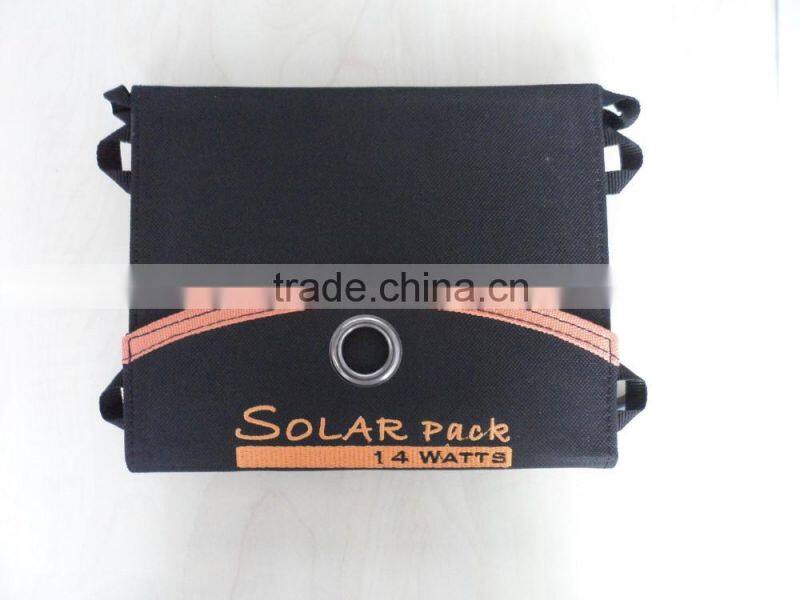 2016 High efficiency solar pack portable solar cells bag 14 watts charge for mobile phones