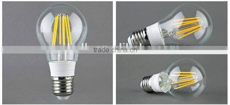 certificate approved clear glass A60 filament bulb light led bulb e27, dimmable led bulb 2600k, cheap dimmable led bulbs