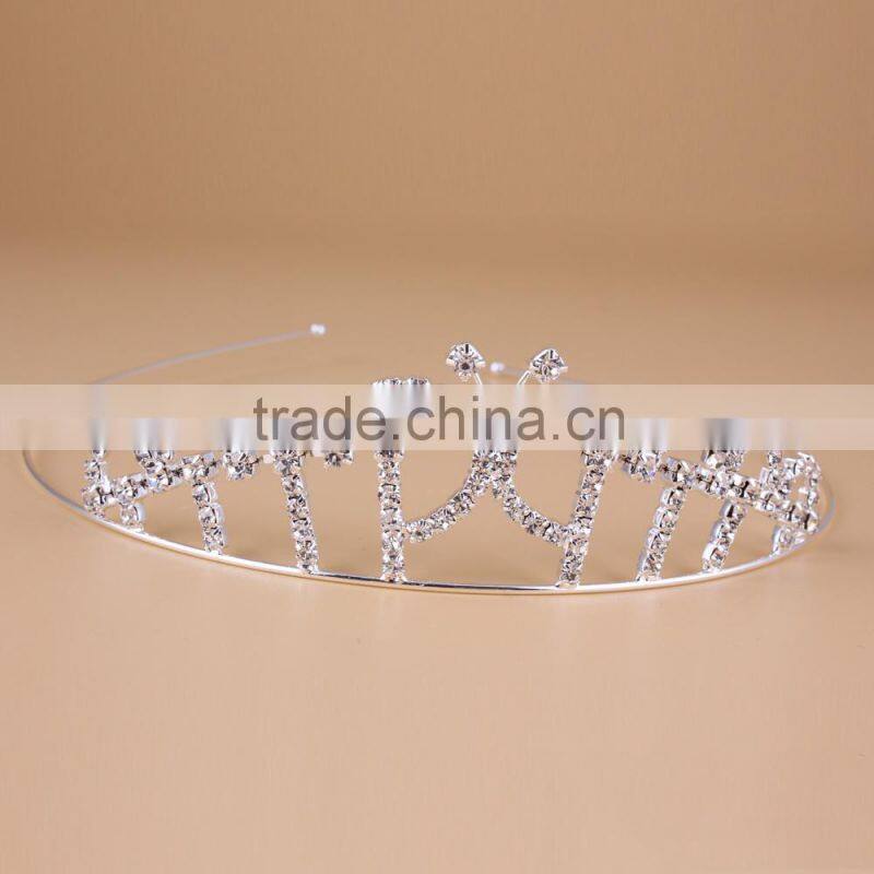 2015 high quality silver plated princess pageants round crown and tiara