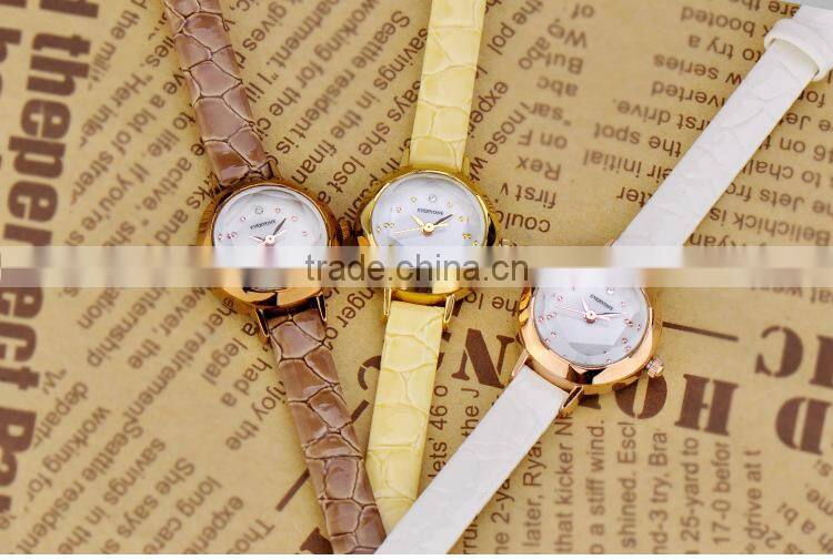 Fashion lady flower dial genuine leather white yellow brown pointer 30m waterproof lady wrist watch
