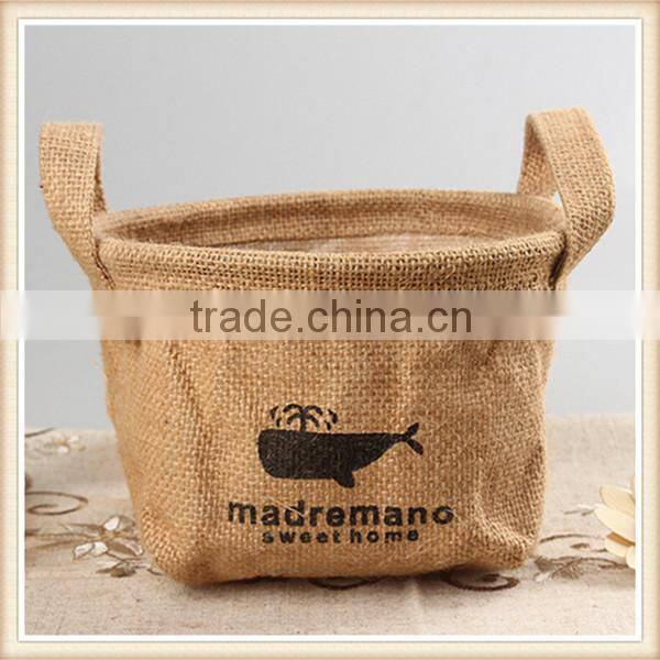 Small jute fabric storage basket