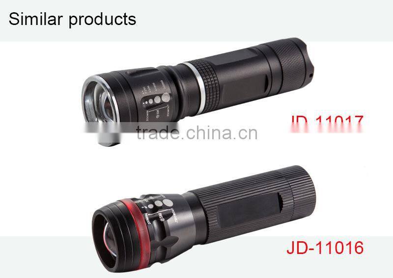 High power led torch light zoom dimmer strong light flashlight with red ring for warning led outdoor light