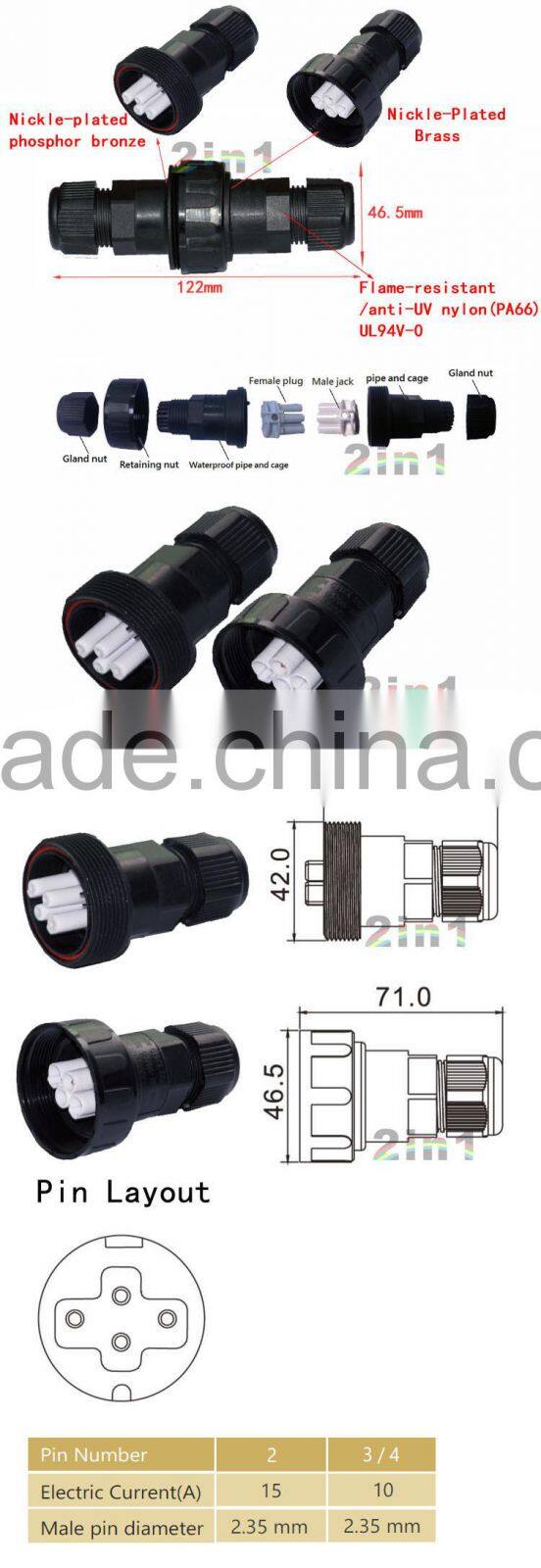 4 Pin Automotive Electrical Wire Connector,686A Series, IP68 Waterproof Rating, Electric Screw Connectors