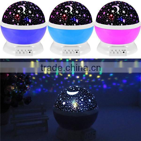 2016 New Romantic New Rotating Star Moon Sky Rotation Night Projector Light Lamp Projection with high quality Kids Bed Lamp