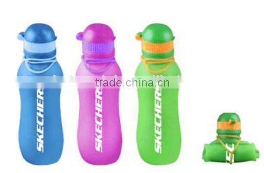 2015 Custom LOGO Heat Insulated Silicone Folding Water Bottle for Travelling foldable water bottle