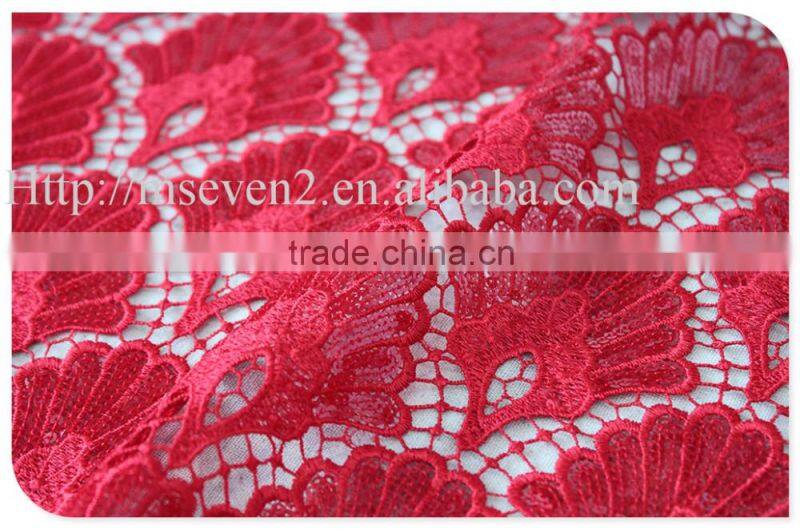 High quality polyester red/purple crochet swiss lace fabric with sequin