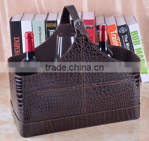 high grade Crocodile pattern leather magazine clothing wine basket holder for storage, leather gift basket
