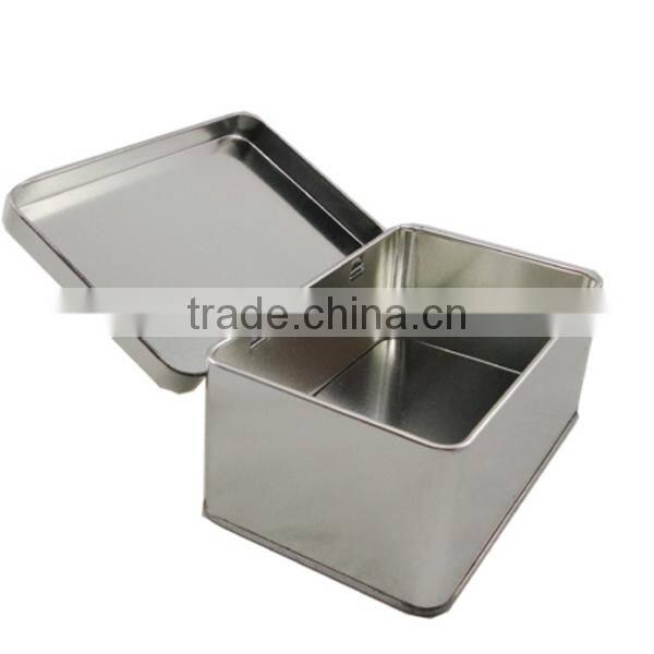 custom rectangular plain metal tin box hinged
