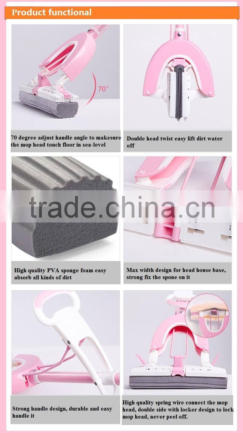 PVA Sponge Squeezing Mop with two mop heads