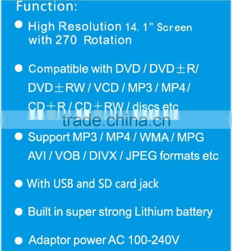 Newest Portable EVD 14.1-inch 1080p HD screen Wholesale portable DVD VCD Players with TV