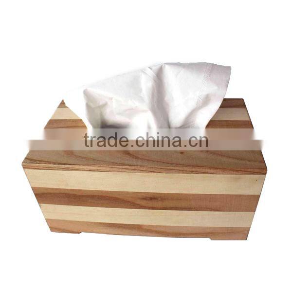Customize square wooden striped tissue box