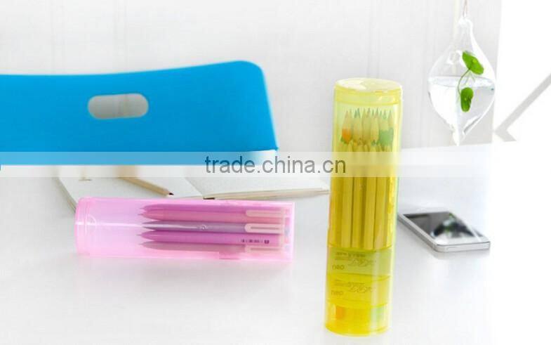 Wholesale Stock Multifunction Cylinder Shaped Portable Plastic Stationery Storage Box