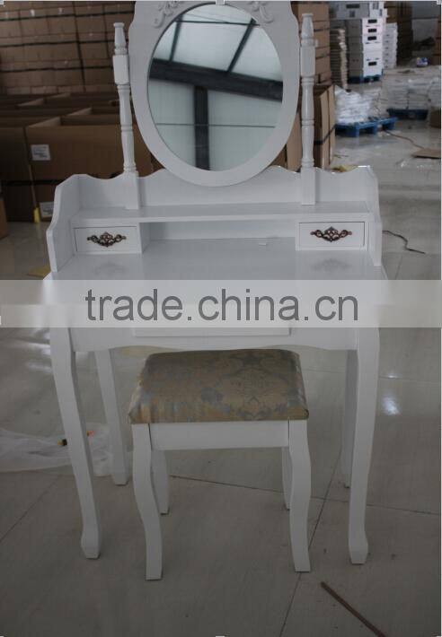 Bedroom Wooden Make-up Dressing Table Set, Wooden Dresser with Mirror and Stool