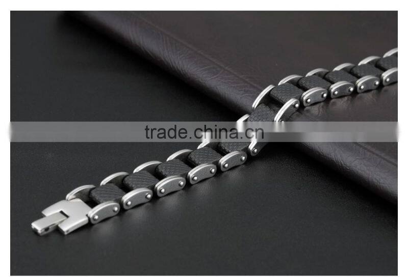 Modern sleek silicone mens bracelet 316L stainless steel motocycle biker bicycle chain link bracelets