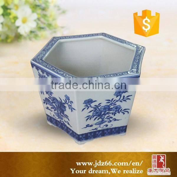 Hand painting Hexagonal flower pot for china ceramic home decor