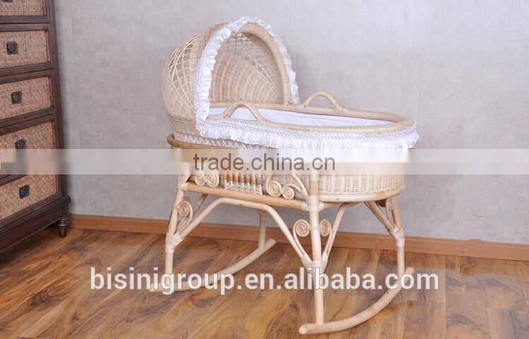 Bisini new arrival nature rattan color new born baby bed, white lace wicker baby crib - BF07-70352