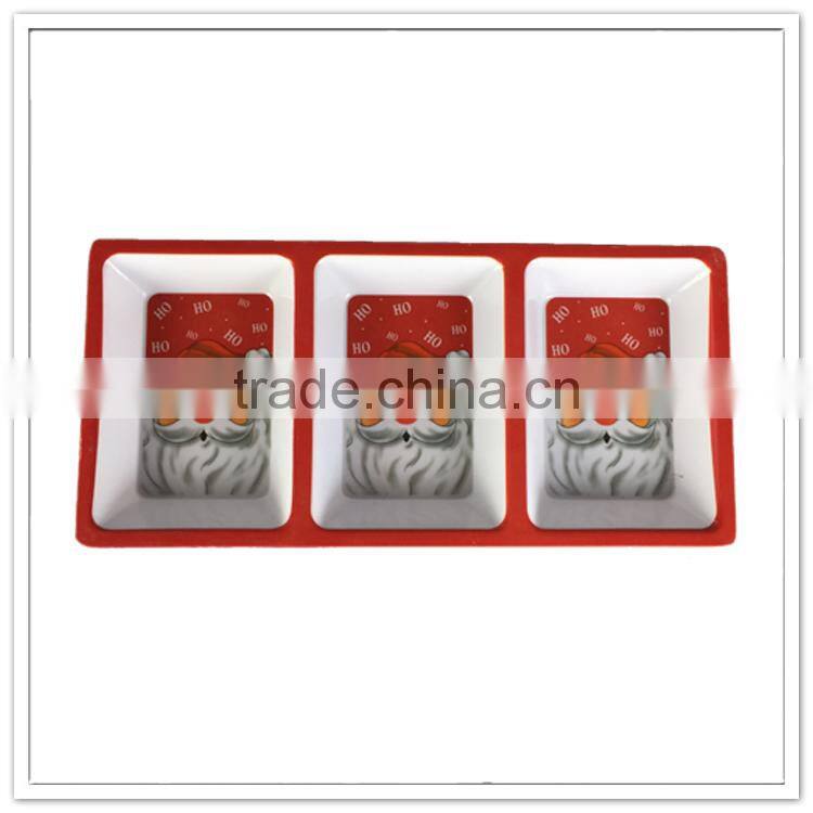 Fair quality holiday 3 compartments decorative plastic christmas plate with divider