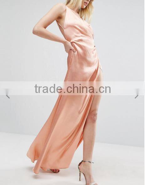 guangzhou clothing oem summer thigh split party satin maxi dress