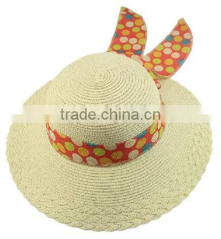 Pink promotional plain panama straw hat with ribbon