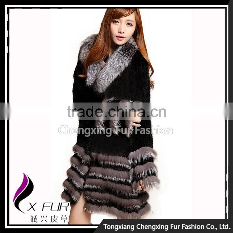 CX-G-A-229 Silver Fox Fur Collar Women Genuine Rabbit Fur Coat