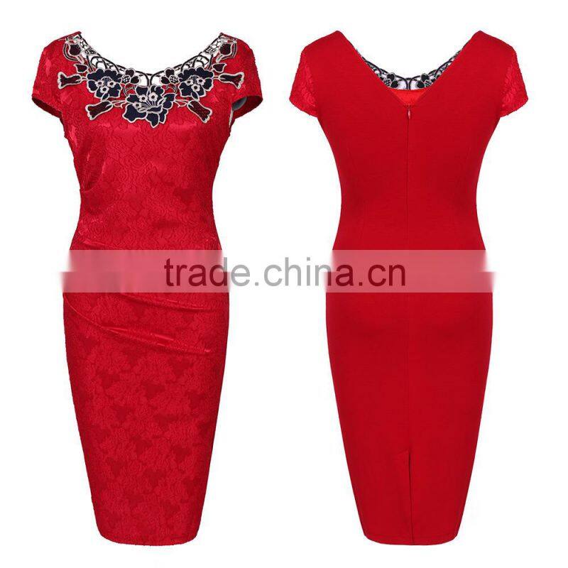 Maxnegio hot sale women fashion bodycon lace embroidery dress