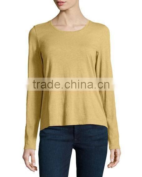 jersey fabric pullover style t shirt/long-sleeve organic cotton tee with straight hem