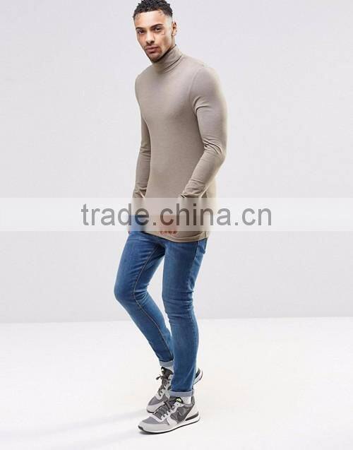Men extreme muscle skinny fit roll neck long sleeve tee shirt OEM china manufacturers