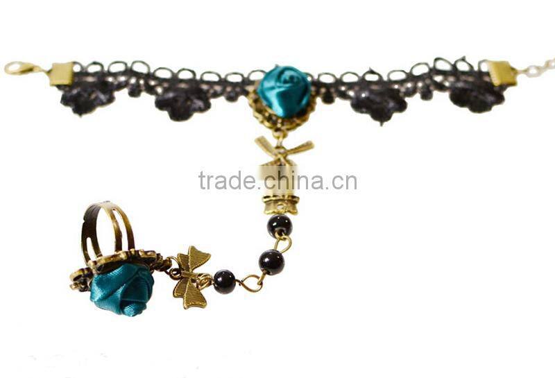 Europe fashion lace jewelry sets wholesale windmill charm bracelet jewelry with ring set