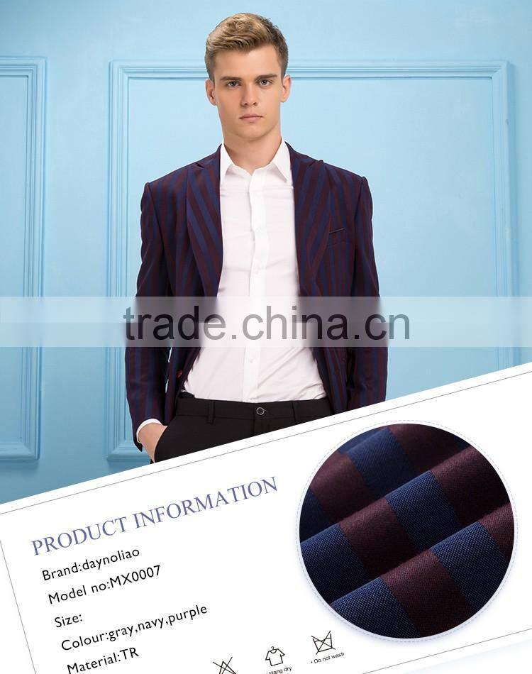 Daynoliao 2016 fashion design men wear vertical stripe half lining purple latest men blazer designs