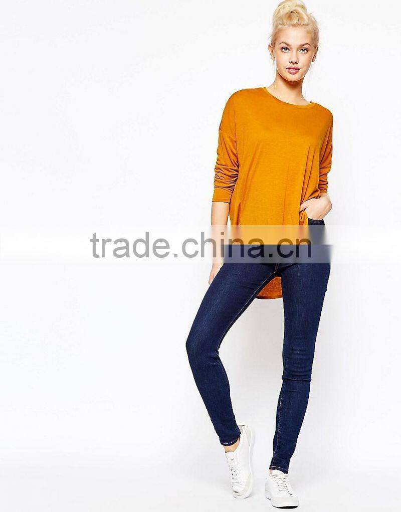 European style fashion personal custom long sleeve t-shirt for lady