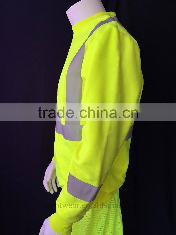 80% polyester 20% cotton fleece hi vis safety sweatshirt with heat-applied reflective tape meet CSA Z96 requirement