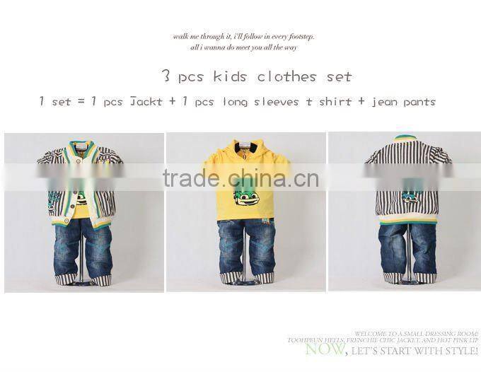 2016 New Autumn And Spring Striped Boys Clothes Set 3Pcs Outfit and T Shirt and Jeans Clothing 100% Same Like Pictures